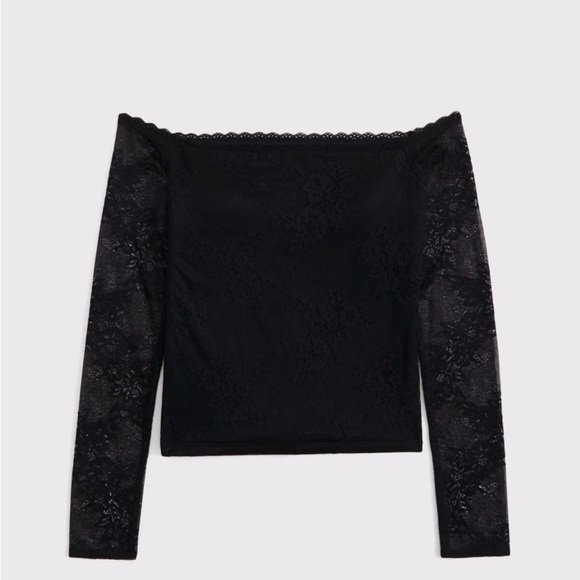 Abercrombie & Fitch Black Lace Off-Shoulder Top - Picture 2 of 4